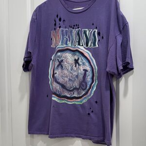 Nirvana Urban Outfitters Distressed Purple Graphic T-Shirt